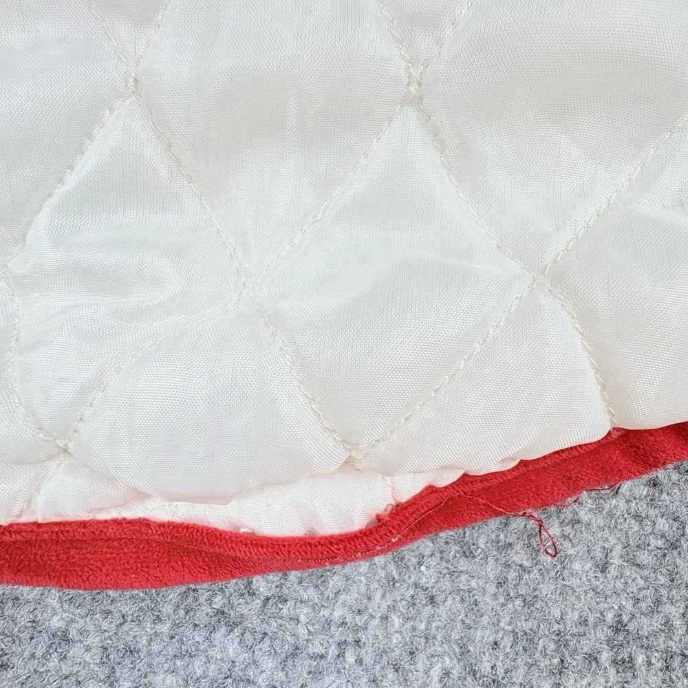 Y2K Christmas Tree Skirt Appliqued Embroidered Red Velvet White Santa Sleigh 47